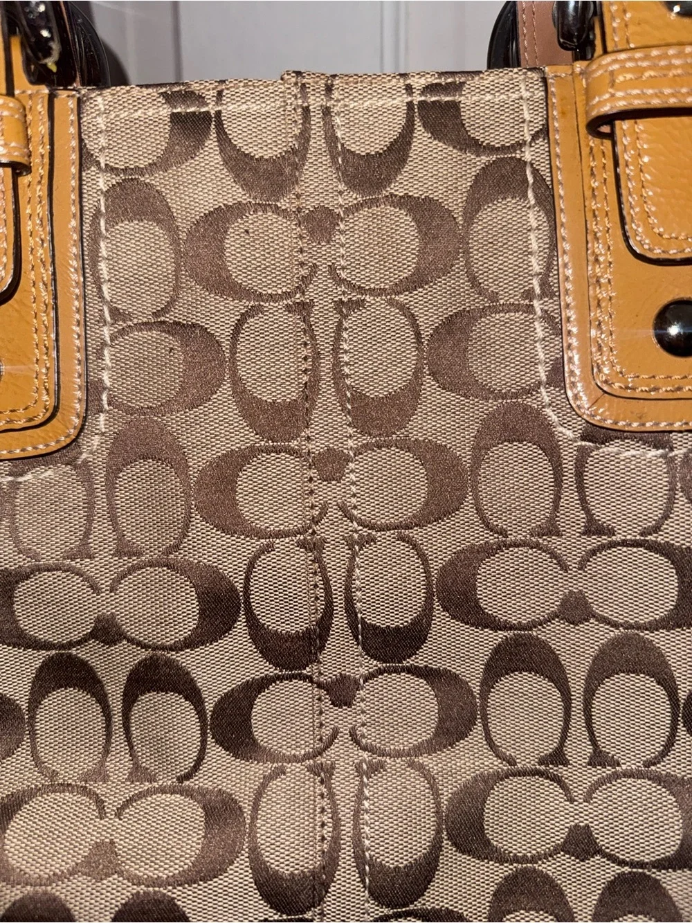 Coach Signature Canvas Tote in Brown with Tan Leather Trim